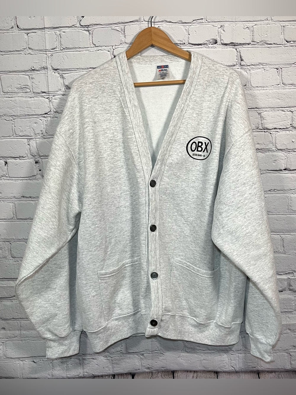 Vintage JERZEES Outer Banx Cardigan Sweatshirt Men's Size XL Gray Fleece Grandpa